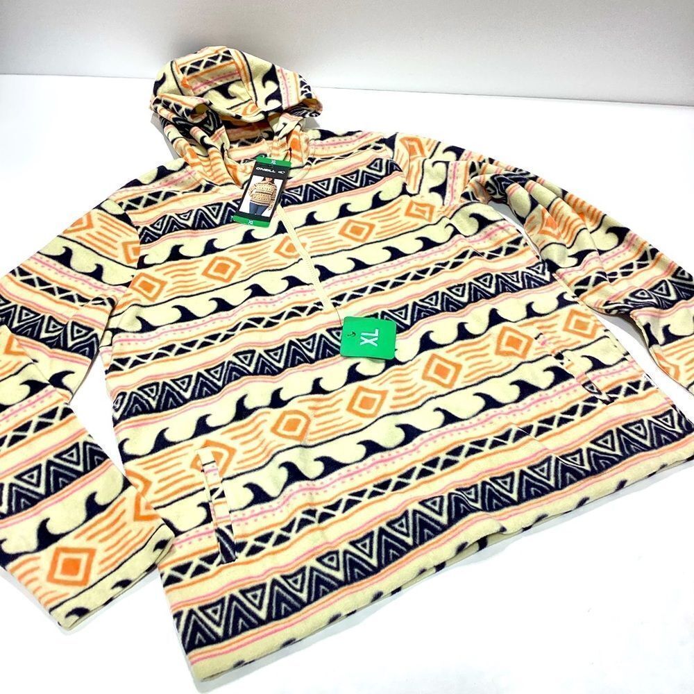 O’Neill Fleece Pullover Jacket NWT Multi Color Hood Quarter Zip XL - Picture 2 of 12